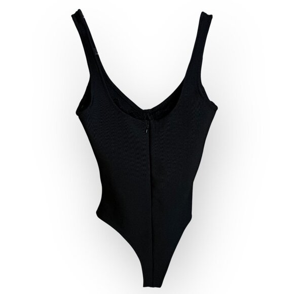 Black Ribbed Scoop Neck Bodysuit - Picture 2 of 3